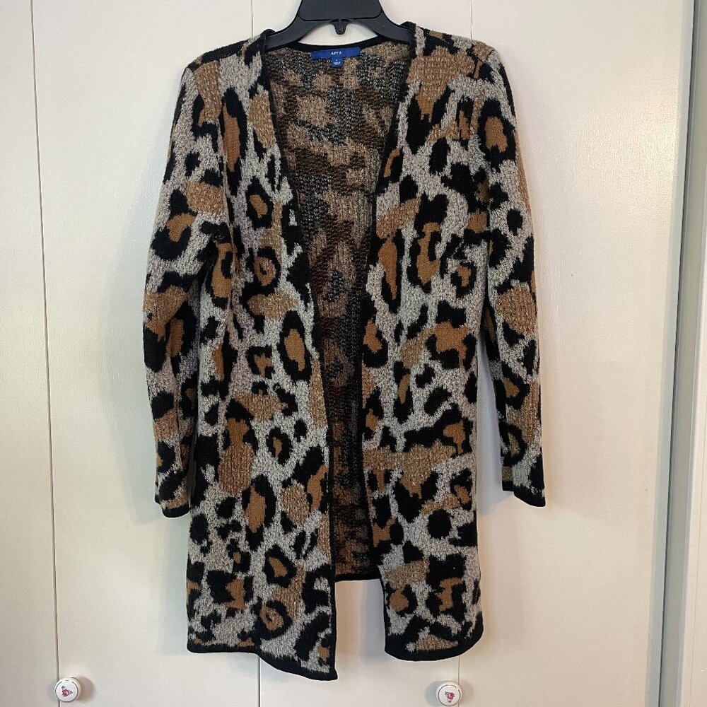 Long Knit Cardigan Sweater Leopard Print, Apt. 9, Size L